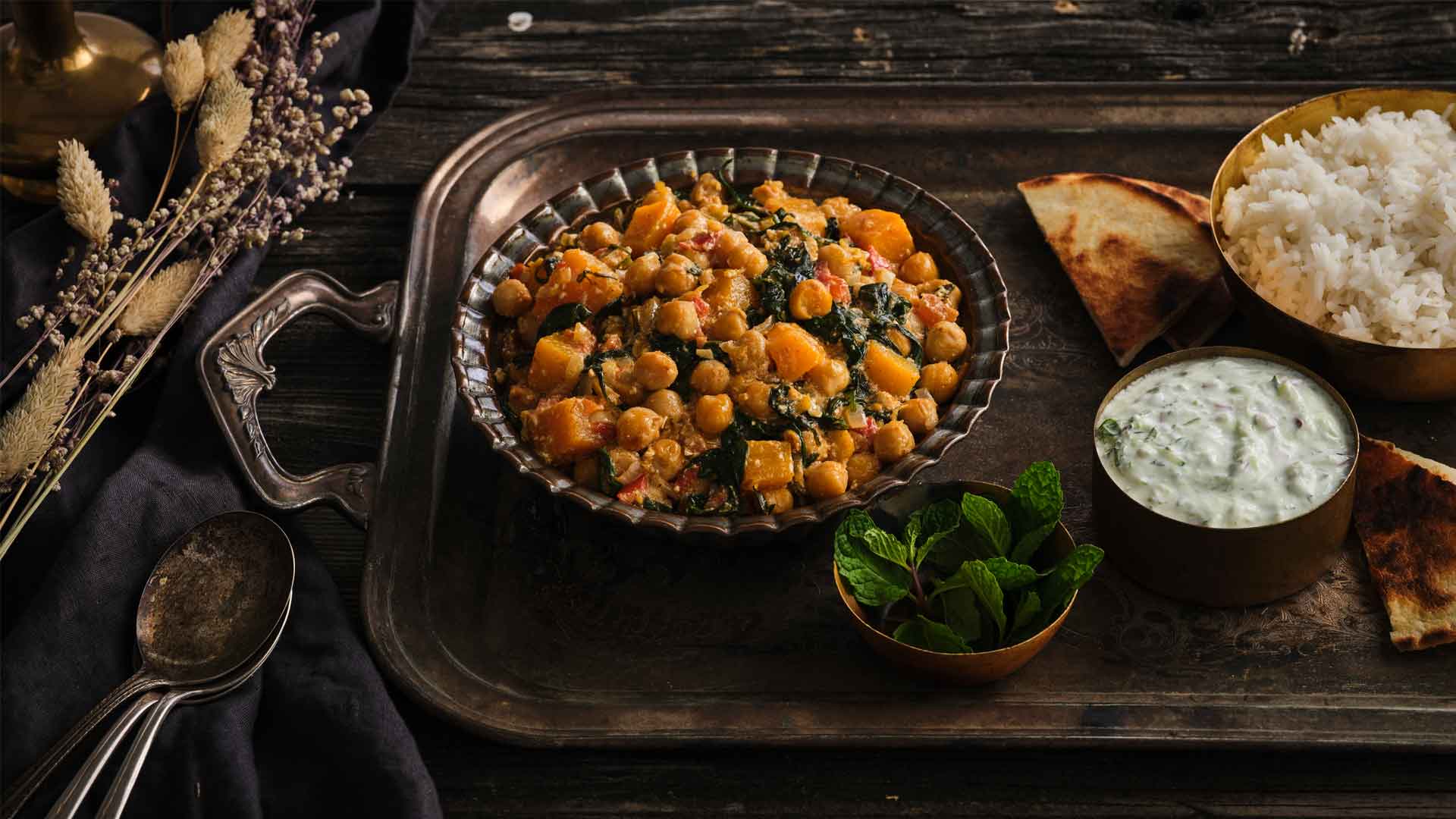 Chana Masala with Butternut Squash & Greek Yogurt Raita
